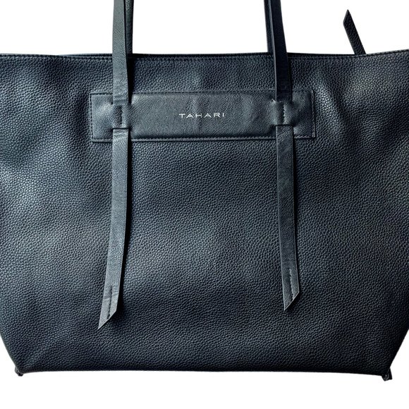 _Tahari black pebbled vintage designer shoulder tote bag +removable zipper pouch - Picture 4 of 11